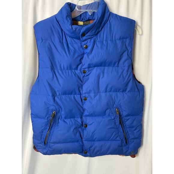 American Eagle Outfitters Down Vest Womens Medium Blue Flannel Lined Puffer - Picture 1 of 11